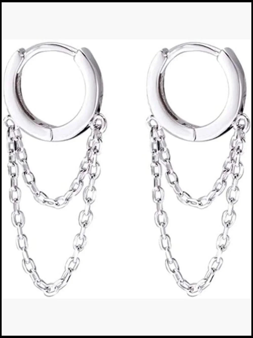 Tassel Chain Drop Dangle Small Hoop Earrings Sterling Silver Huggie Helix